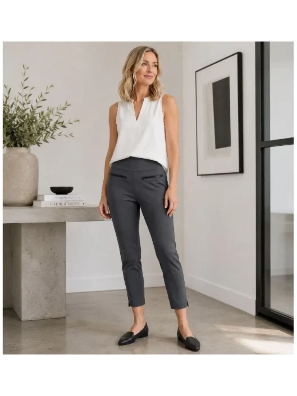 Athleta Gray Zippered Pocket Knit Pants - Size Medium
